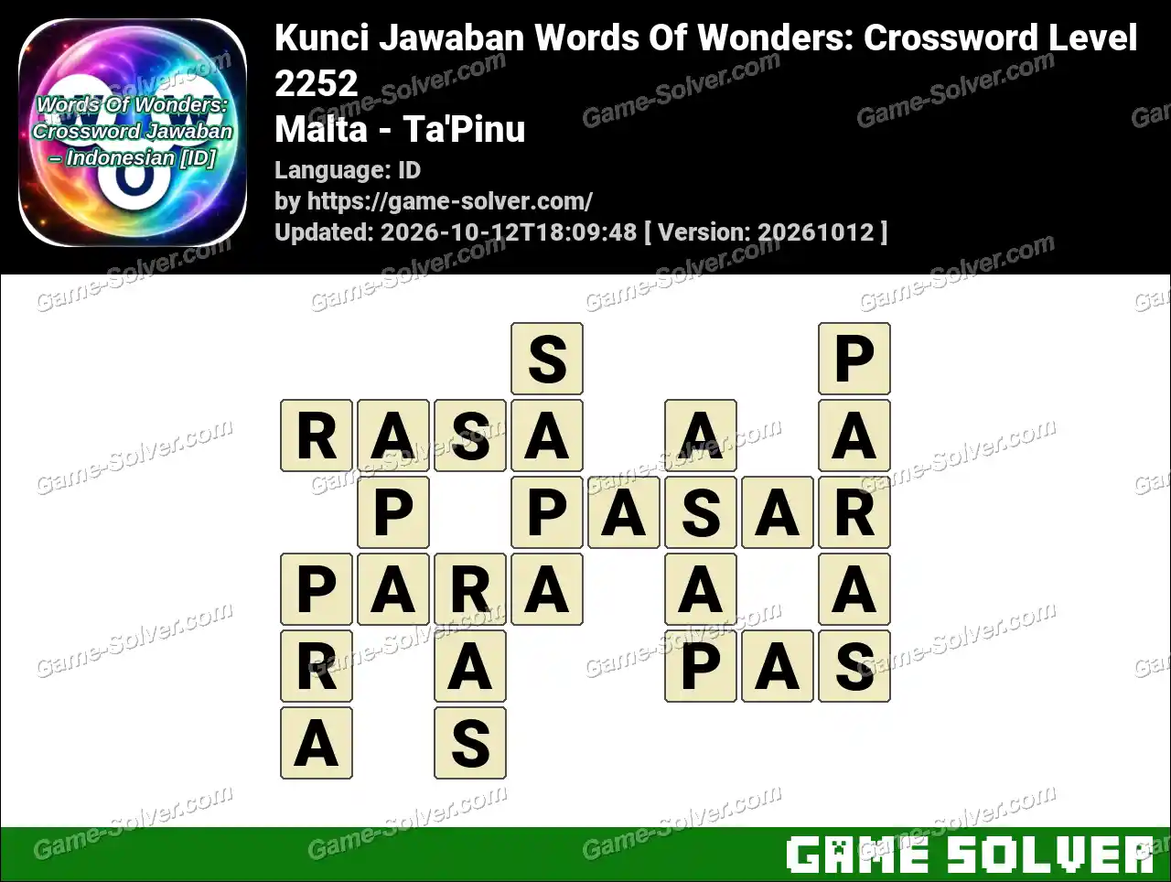 Kunci Jawaban Words Of Wonders: Crossword Level 2252 – Malta – Ta’Pinu